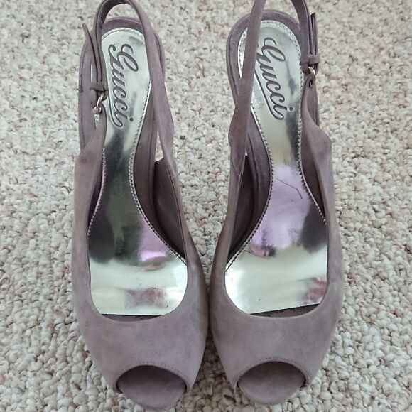 Gucci gray suede heels with buckle strap size 37.5 - Picture 1 of 9